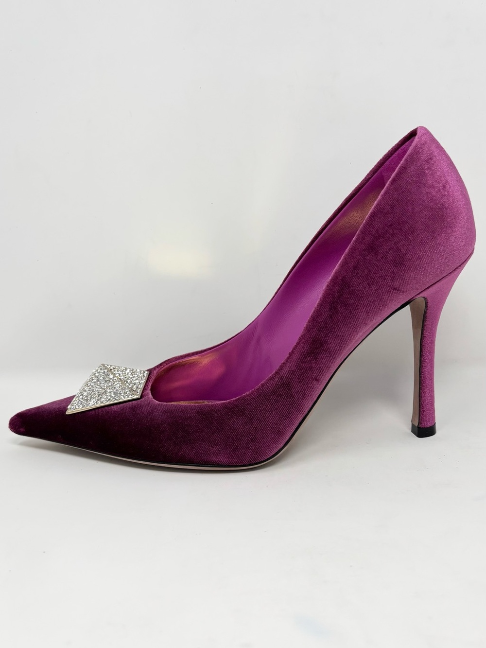Valentino Single Rockstud Crystal Velvet Pumps Rose Violet 39 US 9 - Picture 11 of 16